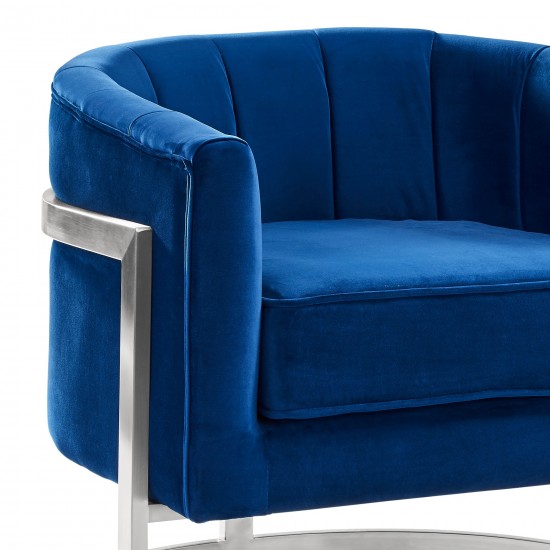 Kamila Contemporary Accent Chair in Blue Velvet & Brushed Stainless Steel Finish