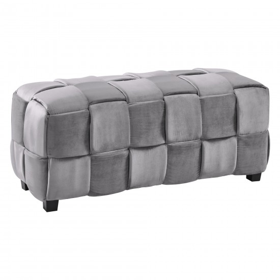 Raven Contemporary Long Ottoman in Gray Velvet