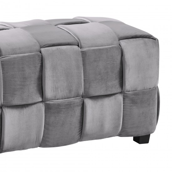 Raven Contemporary Long Ottoman in Gray Velvet