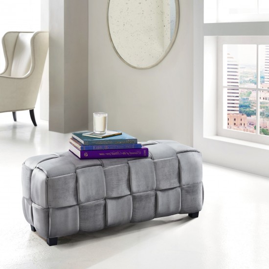 Raven Contemporary Long Ottoman in Gray Velvet