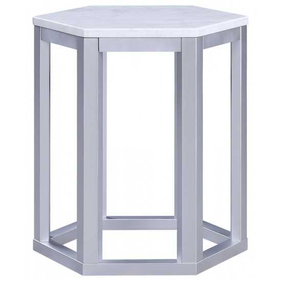 ACME Reon 2Pc Pk End Table, Marble & Silver