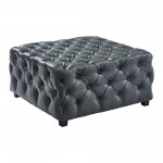 Taurus Contemporary Ottoman in Gray Faux Leather with Wood Legs