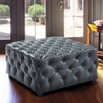 Taurus Contemporary Ottoman in Gray Faux Leather with Wood Legs