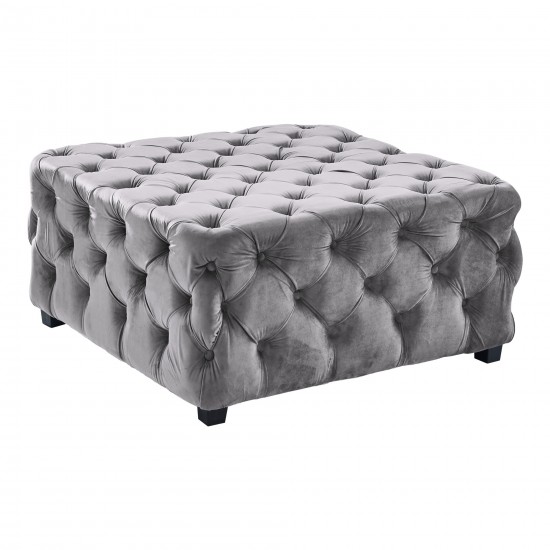 Taurus Contemporary Ottoman in Gray Velvet with Wood Legs