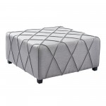 Gemini Contemporary Ottoman in Silver Linen with Piping Accents and Wood Legs