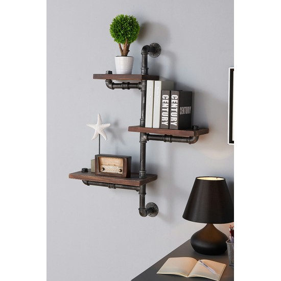30" Orton Industrial Pine Wood Floating Wall Shelf in Gray and Walnut Finish