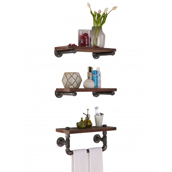 20" Conrad Industrial Pine Wood Floating Wall Shelf in Gray and Walnut Finish