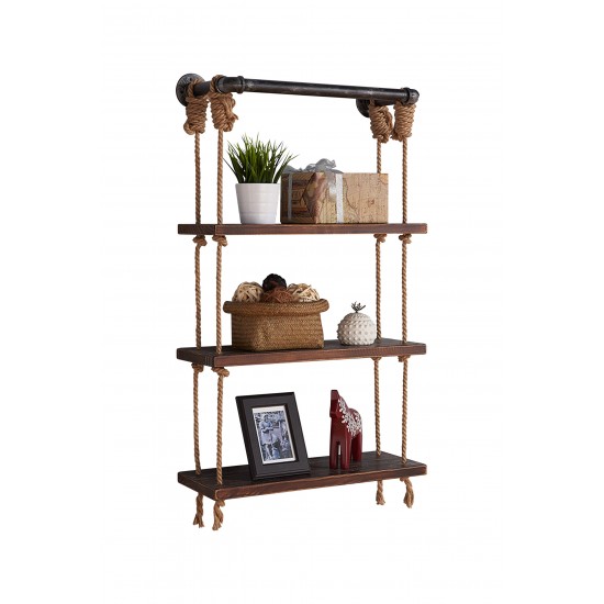 24" Brannon Modern Pine Wood Floating Wall Shelf in Gray and Walnut Finish