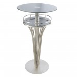 Yukon Contemporary Bar Table In Stainless Steel and Gray Frosted Glass