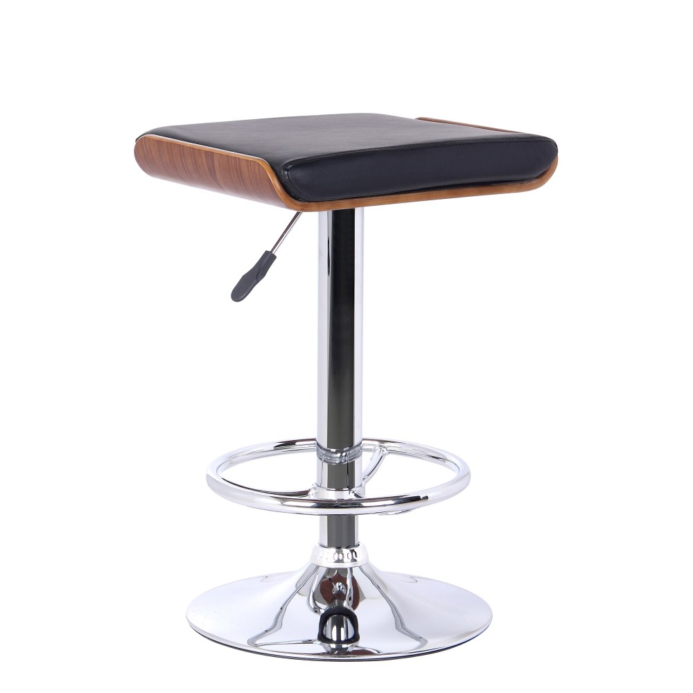 Java Barstool in Chrome finish with Walnut wood and Black Faux Leather