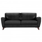 Jedd Contemporary Sofa in Genuine Black Leather with Brown Wood Legs