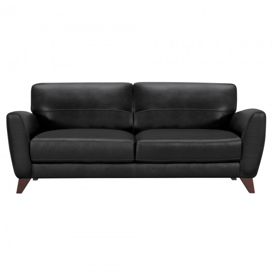 Jedd Contemporary Sofa in Genuine Black Leather with Brown Wood Legs