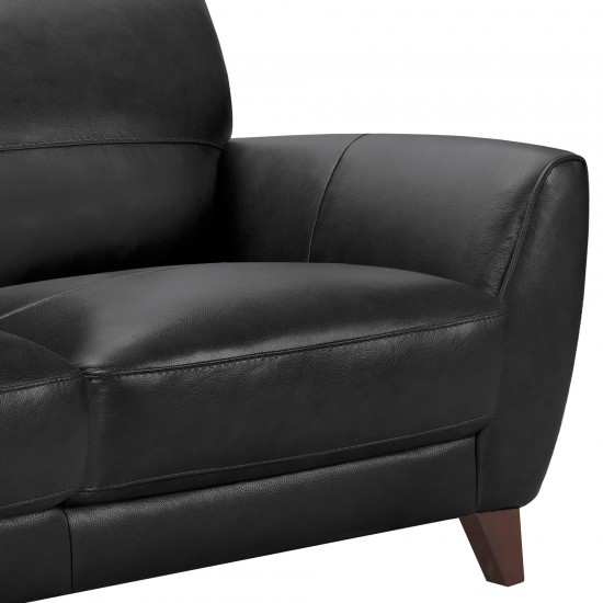 Jedd Contemporary Sofa in Genuine Black Leather with Brown Wood Legs