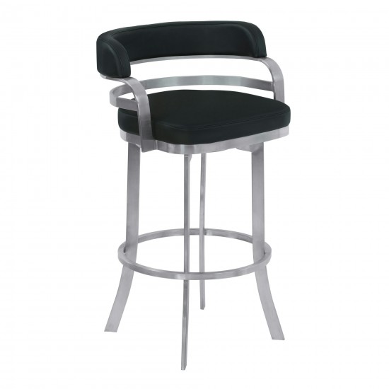 Prinz 26" Counter Height Swivel Black Faux Leather Bar Stool