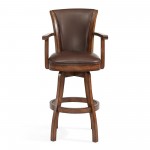 Raleigh 30" Bar Height Swivel Kahlua Faux Leather & Chestnut Wood Arm Bar Stool