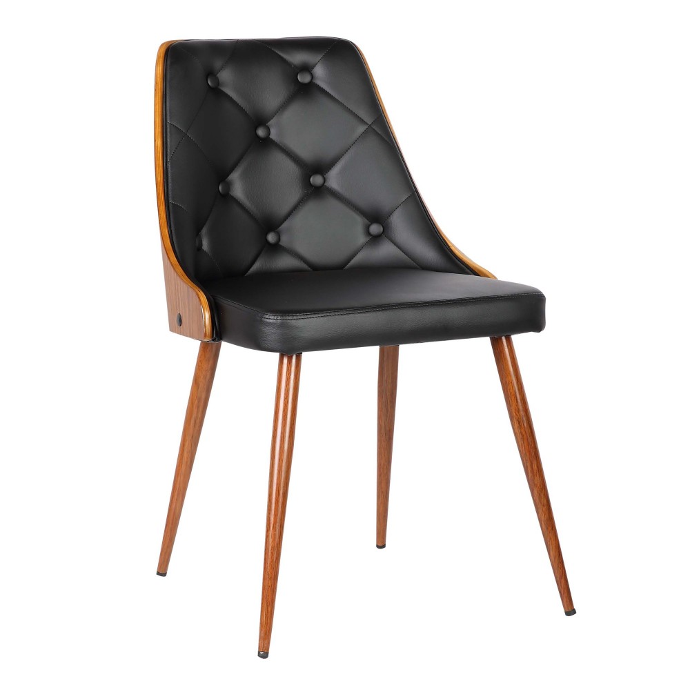 Lily Mid-Century Dining Chair in Walnut Finish and Black Faux Leather