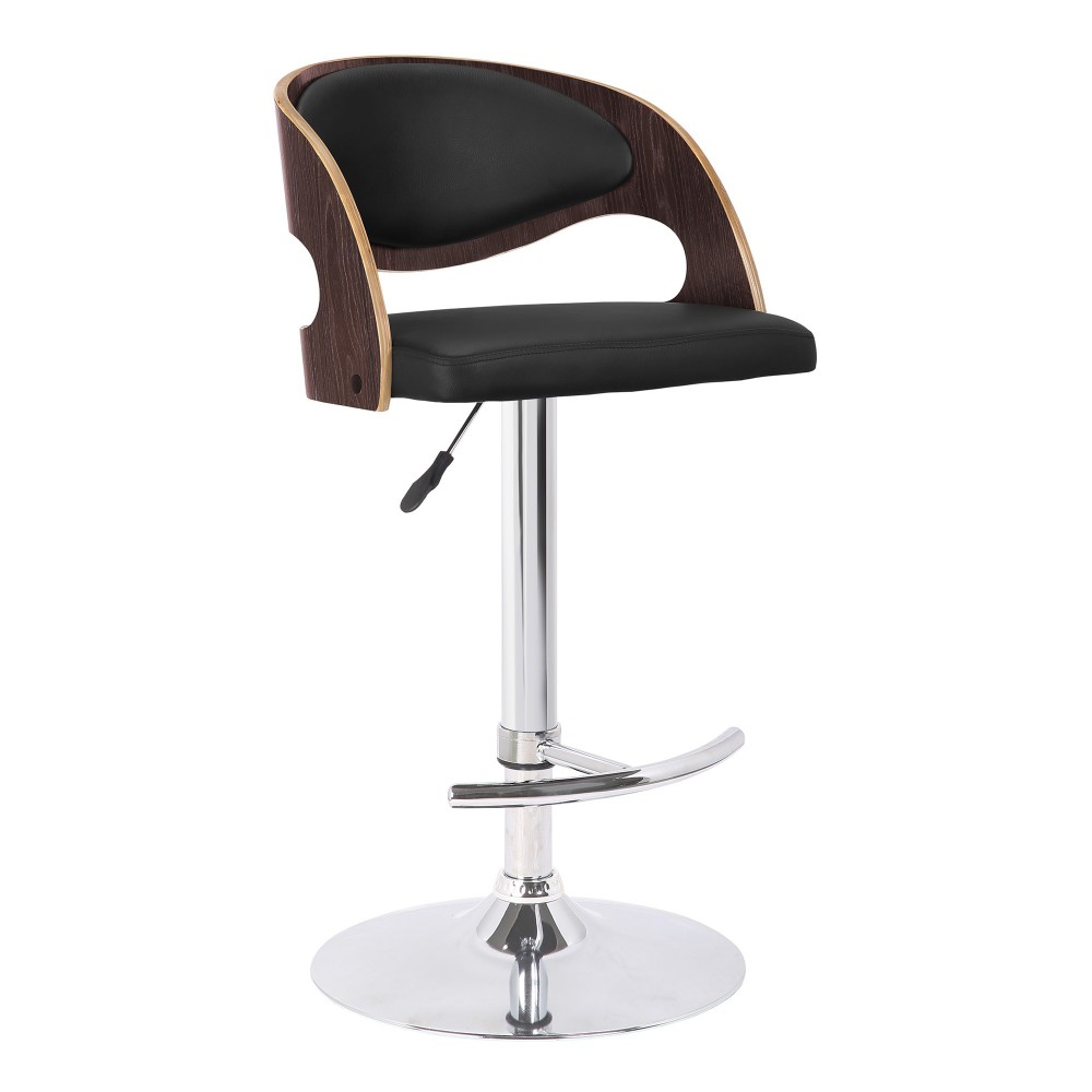 Malibu Swivel Barstool in Black Faux Leather with Dark Oak Wood Finish