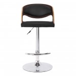 Malibu Swivel Barstool in Black Faux Leather with Dark Oak Wood Finish