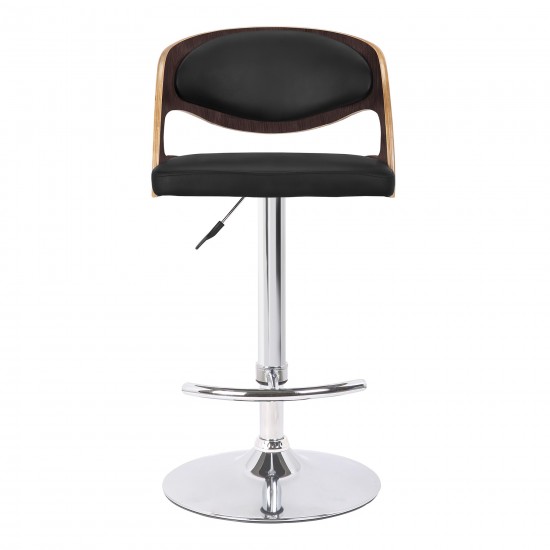 Malibu Swivel Barstool in Black Faux Leather with Dark Oak Wood Finish