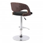 Malibu Swivel Barstool in Black Faux Leather with Dark Oak Wood Finish