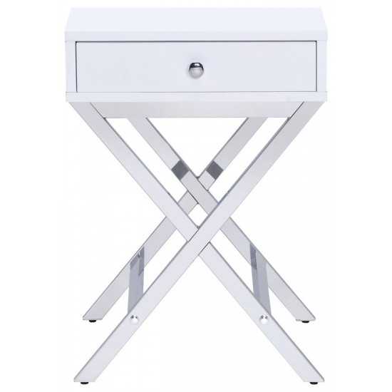 ACME Coleen Side Table, White & Chrome