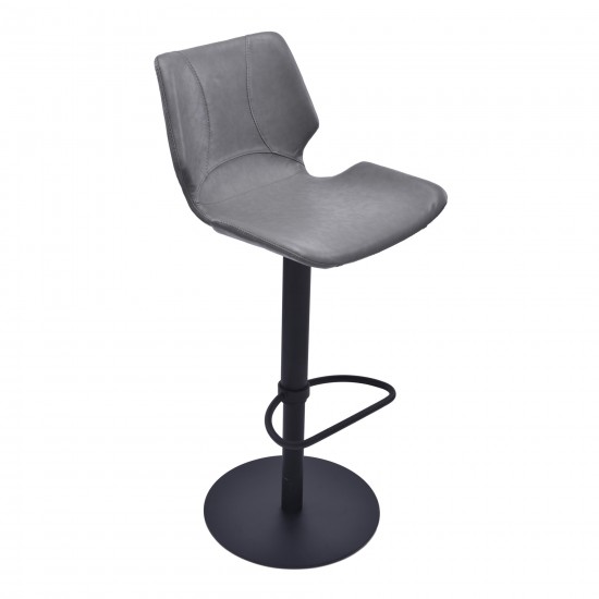 Zuma Adjustable Swivel Metal Barstool in Vintage Gray Faux Leather