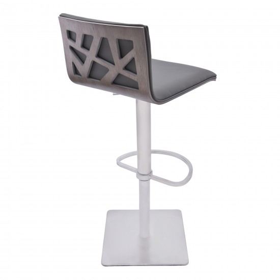 Crystal Adjustable Height Swivel Grey Faux Leather and Grey Walnut Bar Stool