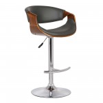 Butterfly Adjustable Height Swivel Grey Faux Leather and Walnut Wood Bar Stool