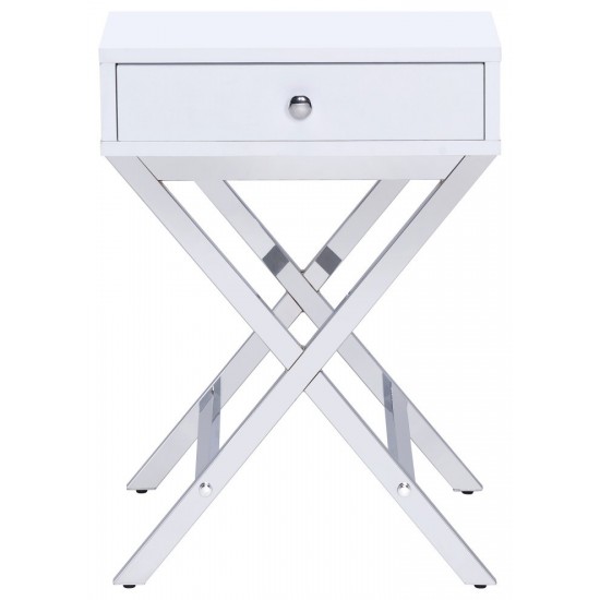 ACME Coleen Side Table, White & Chrome