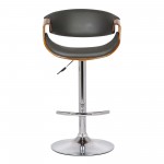 Butterfly Adjustable Height Swivel Grey Faux Leather and Walnut Wood Bar Stool