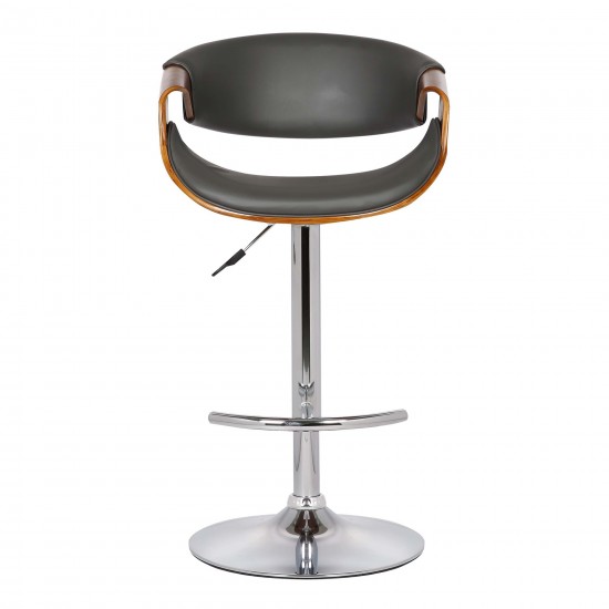 Butterfly Adjustable Height Swivel Grey Faux Leather and Walnut Wood Bar Stool