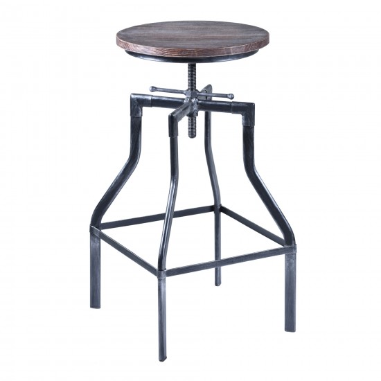 Concord Adjustable Barstool in Industrial Gray Finish with Pine Wood Seat