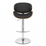 Naples Black Faux Leather Adjustable Height Swivel Walnut Wood Base Bar Stool