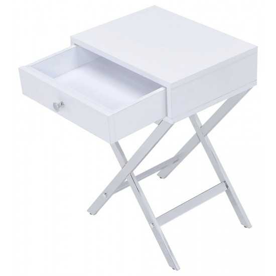 ACME Coleen Side Table, White & Chrome