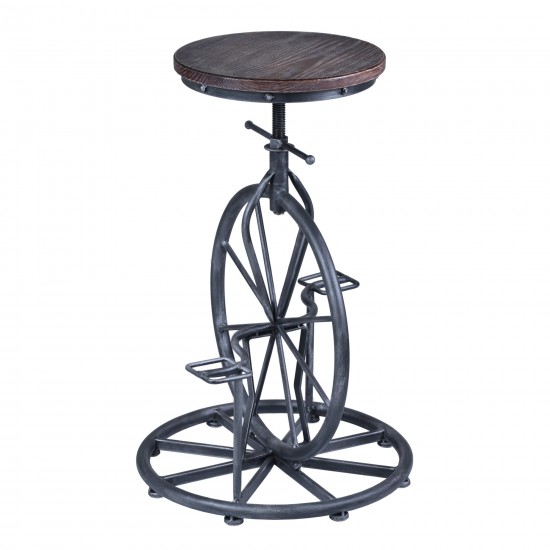 Harlem Adjustable Height Swivel Pine Wood and Metal Bicycle Bar Stool