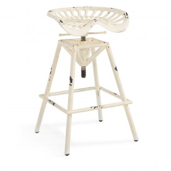 Osbourne Adjustable Industrial Metal Barstool in Antique White finish