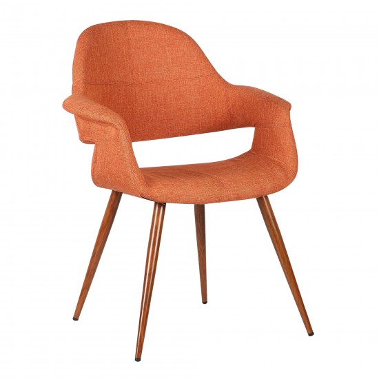 Phoebe Mid-Century Dining Chair in Walnut Finish and Orange Fabric