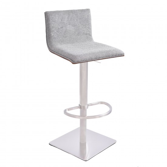 Crystal Adjustable Height Swivel Grey Fabric and Walnut Bar Stool