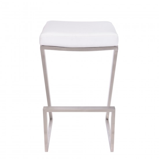 Atlantis 26" Counter Height Backless White Faux Leather Bar Stool