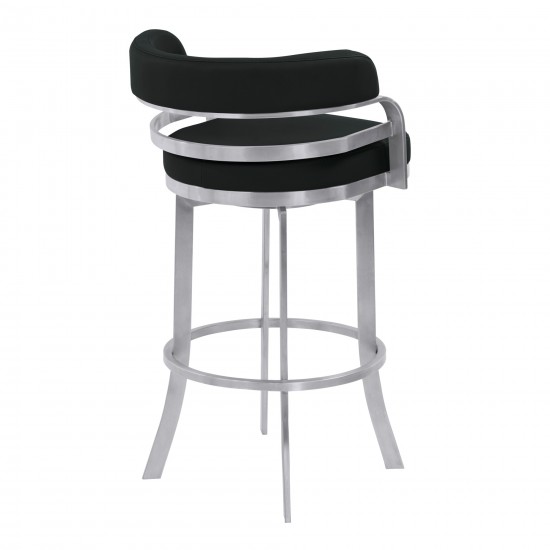 Prinz 30" Bar Height Swivel Black Faux Leather Bar Stool