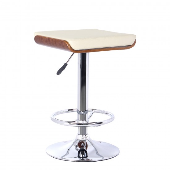 Java Barstool in Chrome finish with Walnut wood and Cream Faux Leather