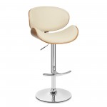 Naples Cream Faux Leather Adjustable Height Swivel Walnut Wood Bar Stool