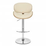 Naples Cream Faux Leather Adjustable Height Swivel Walnut Wood Bar Stool