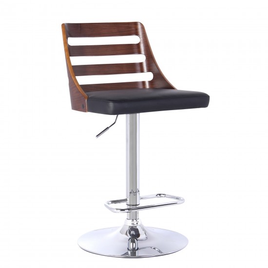 Storm Barstool in Chrome finish with Walnut wood and Black Faux Leather