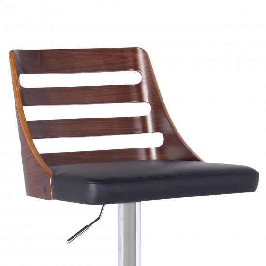 Storm Barstool in Chrome finish with Walnut wood and Black Faux Leather