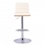 Aubrey Adjustable Height Swivel Cream Faux Leather Bar Stool w/ Walnut Wood