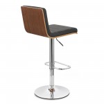 Aubrey Adjustable Height Swivel Black Faux Leather Bar Stool w/ Walnut Wood