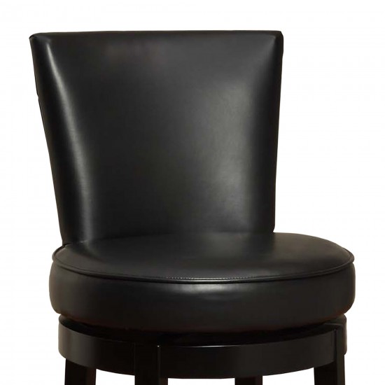 Boston 26" Counter Height Swivel Black Faux Leather and Black Wood Bar Stool