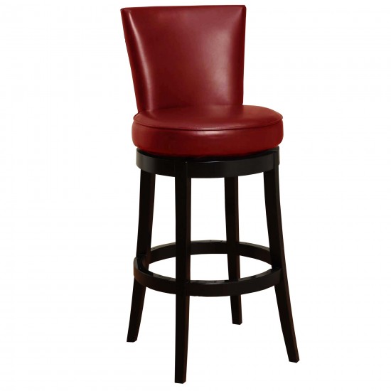 Boston 26" Counter Height Swivel Red Faux Leather and Black Wood Bar Stool