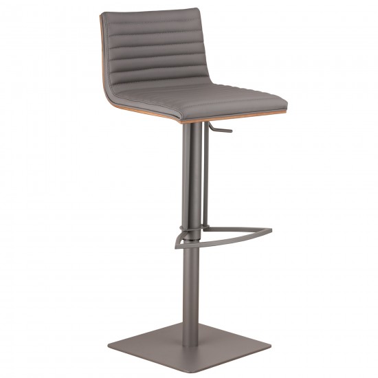 Café Adjustable Height Swivel Grey Faux Leather and Walnut Wood Bar Stool